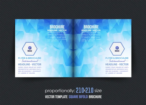Cores azuis poligonais Business Square Bi-Fold Brochure Design. Folheto corporativo, modelo de capa —  Vetores de Stock