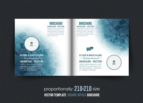 Cores azuis poligonais Business Square Bi-Fold Brochure Design. Folheto corporativo, modelo de capa — Vetor de Stock