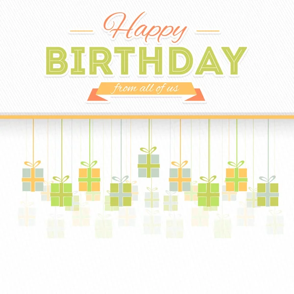 Cajas de regalo colgantes Feliz cumpleaños Vector Design. Anuncio y Mensaje de Celebración Poster — Archivo Imágenes Vectoriales