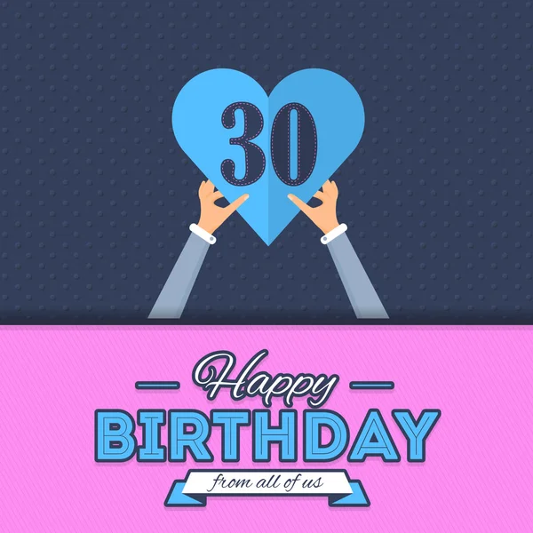 Feliz cumpleaños Vector Design. Anuncio y Mensaje de Celebración Cartel, Volante Estilo Plano Edad Treinta — Vector de stock