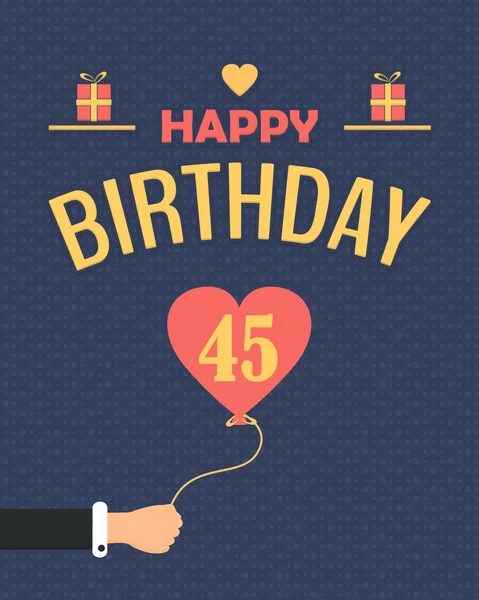 Happy Birthday Vector Design. Aankondiging en viering bericht Poster, Flyer vlakke stijl leeftijd 45 — Stockvector