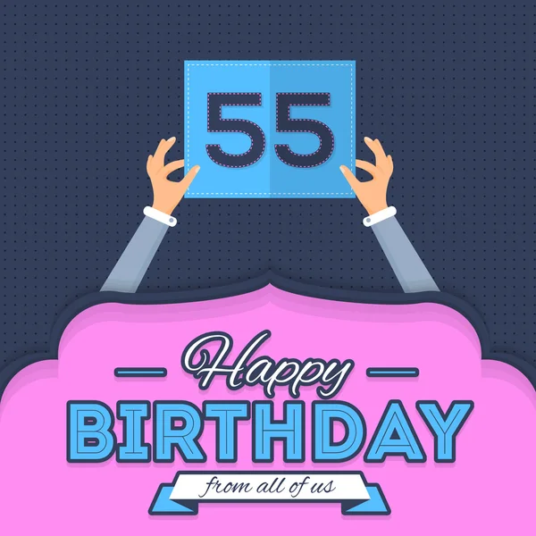 Buon compleanno Vector Design. Annuncio e Celebrazione Messaggio Poster, Flyer Stile piatto Età 55 — Vettoriale Stock