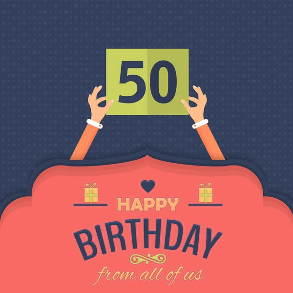 Feliz cumpleaños Vector Design. Anuncio y Mensaje de Celebración Cartel, Volante Estilo Plano Edad Cincuenta — Archivo Imágenes Vectoriales