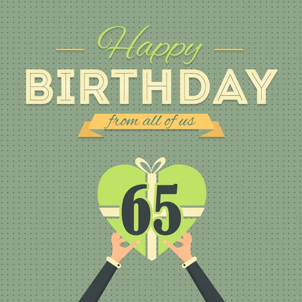 Feliz cumpleaños Vector Design. Anuncio y Mensaje de Celebración Cartel, Volante Estilo Plano Edad 65 — Vector de stock