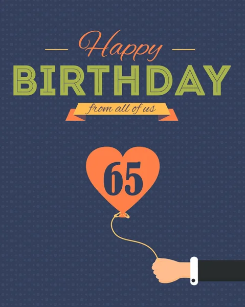 Estilo plano Feliz cumpleaños Vector Design. Anuncio y Mensaje de Celebración Poster, Volante Edad 65 — Archivo Imágenes Vectoriales