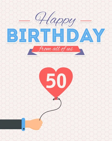 Feliz cumpleaños Vector Design. Anuncio y Mensaje de Celebración Cartel, Volante Estilo Plano Edad 50 — Archivo Imágenes Vectoriales