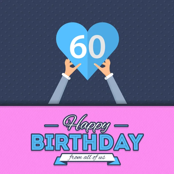 Feliz cumpleaños Vector Design. Anuncio y Mensaje de Celebración Cartel, Volante Estilo Plano Edad Sesenta — Archivo Imágenes Vectoriales