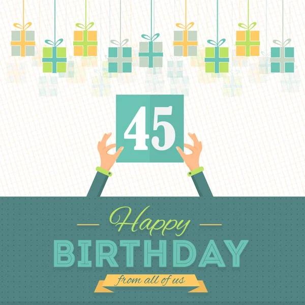 Feliz cumpleaños Vector Design. Anuncio y Mensaje de Celebración Cartel, Volante Estilo Plano Edad Cuarenta y Cinco — Vector de stock