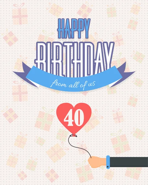 Feliz cumpleaños Vector Design. Anuncio y Mensaje de Celebración Cartel, Volante Estilo Plano Edad Cuarenta — Vector de stock