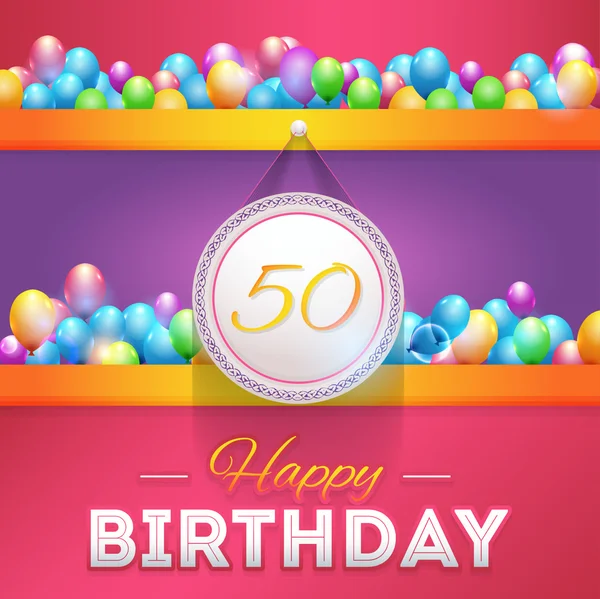 Diseño feliz cumpleaños, edad 50 Concepto tarjeta de felicitación plantilla — Vector de stock