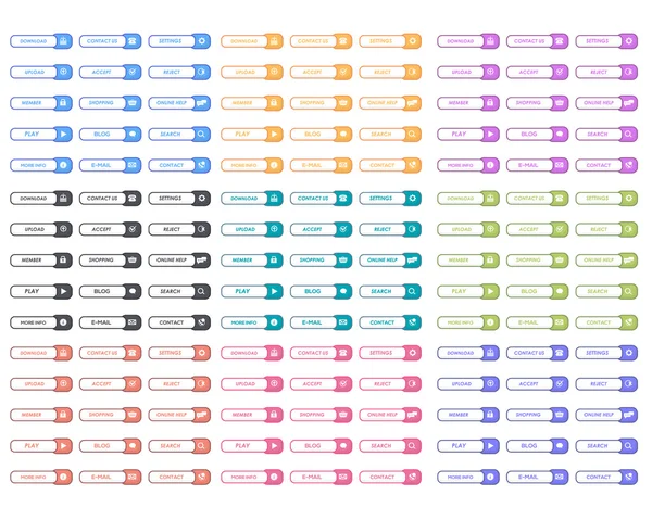 Vector Flat Outline Style Multicolored Website Buttons Set — Stock Vector