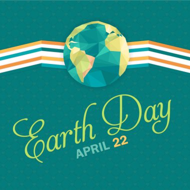 Poligonal dünyanın simgesini, düz uzun Gölge Stili dünya gün kavramı arka plan