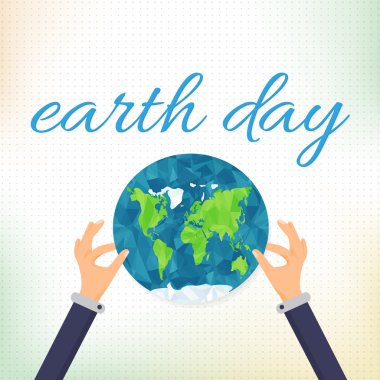Dünya Günü Kart Tasarımı. Eller Düşük Poli Dünya Sembolü Tutun
