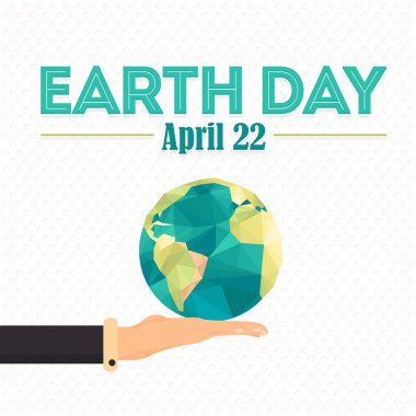 Dünya Günü Kart Tasarımı. Düz Stil Eller Düşük Poli Dünya Sembolü Tutun
