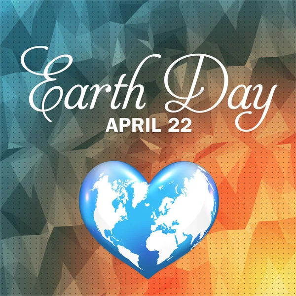 Сердце на карте мира, День Земли, 22 апреля. Полигональный фон — стоковый вектор