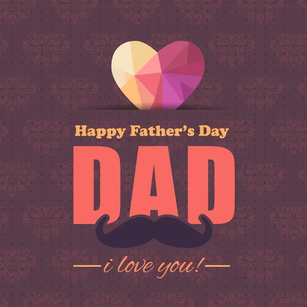 Happy Father's Day Multicolored Low Poly Heart Symbol. Announcement and Celebration Message Poster, Flyer Template — Stock Vector