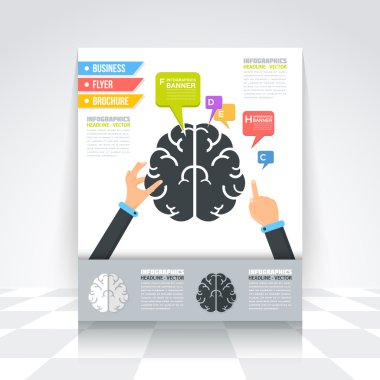 Düz Stil Beyin ve Yaratıcı Think İş Infographics Şablon, Flyer, Simge Elemanları, Kurumsal Broşür Tasarımı