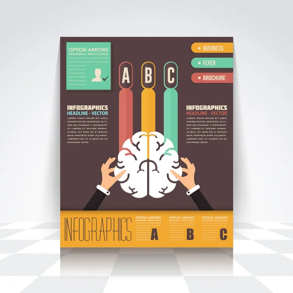 Flat style brain und creative think business infographics template, flyer, icon elements, corporate broschüre design — Stockvektor