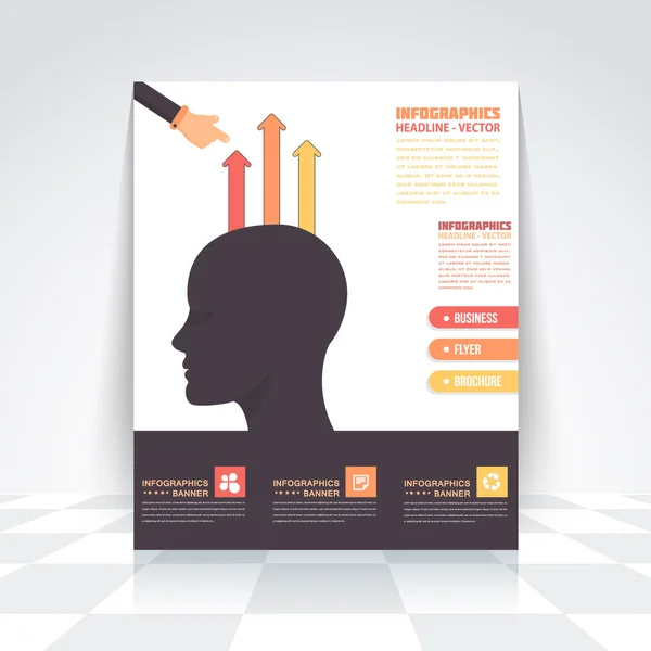 Emberi fej infographics design prospektus, borító, szórólap. Számozott Szalagsablon — Stock Vector