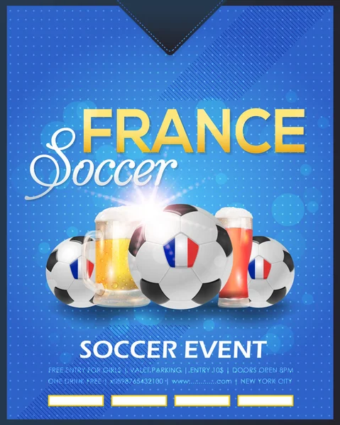 Futbol Ulusal Tema Broşürü, Kart, Fransa Futbol Afişi — Stok Vektör