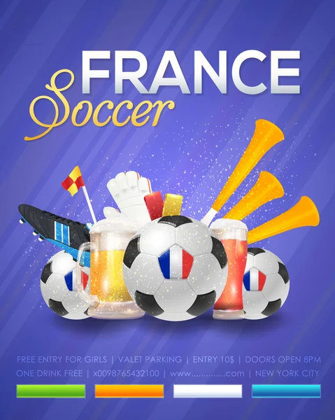 Francja Soccer plakat, ulotka, tło — Wektor stockowy