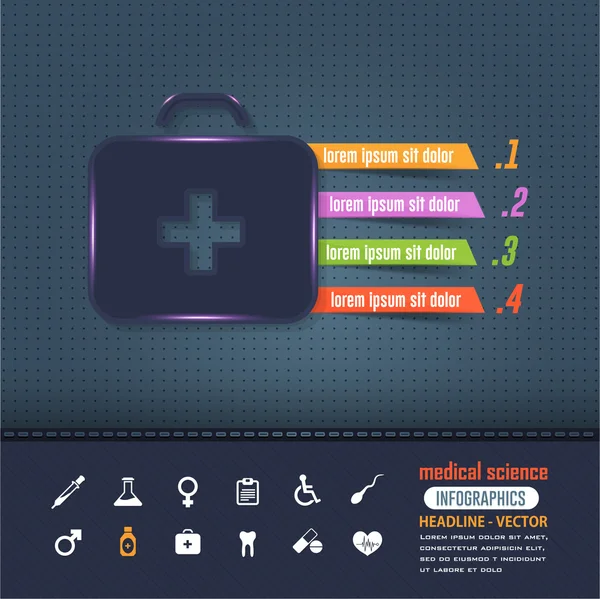 Doctor Bag Colorido Vector Infografías Elementos, Números Plantilla Banner — Archivo Imágenes Vectoriales