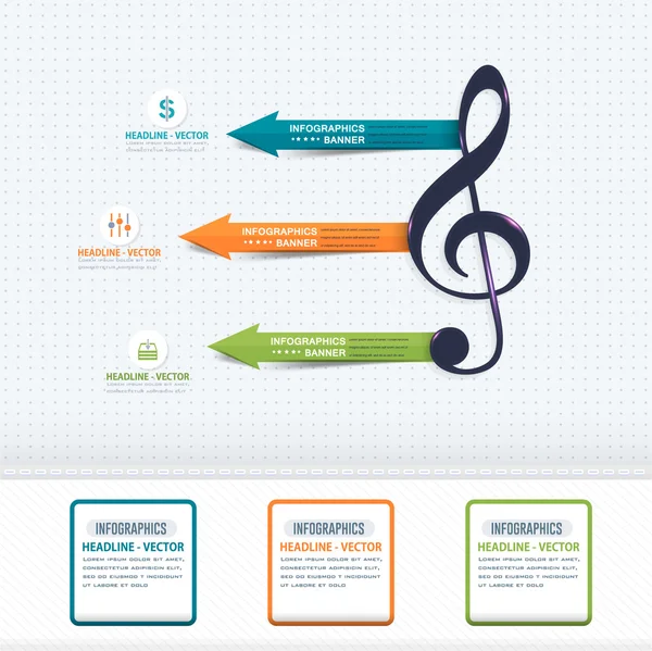 Nota musical e infográficos setas, modelo de elementos da Web — Vetor de Stock