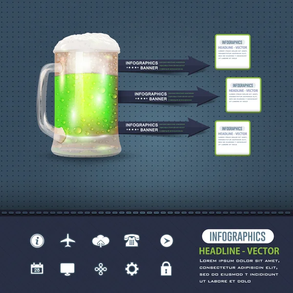 Illustration de la bière verte Infographies et conception des flèches — Image vectorielle