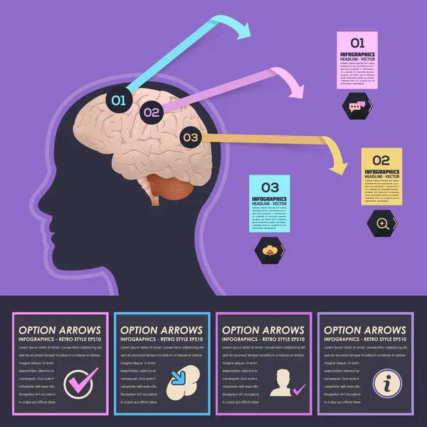 Gesundheit des menschlichen Gehirns und Geschäftsidee Konzept Infografik Elemente — Stockvektor
