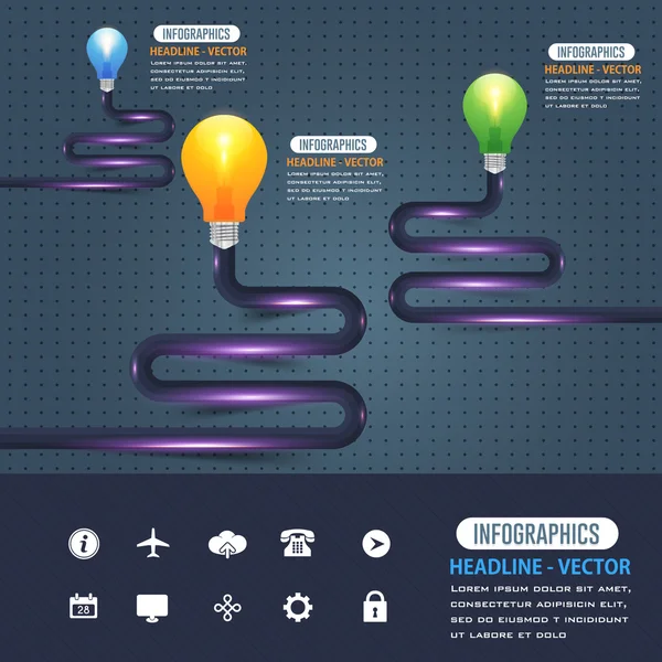 Thème de l'ampoule, Modèle d'infographie, Flèches colorées — Image vectorielle