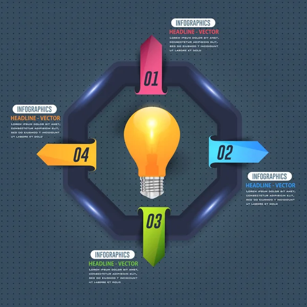 Bulb thema, infographics sjabloon, kleurrijke pijlen — Stockvector