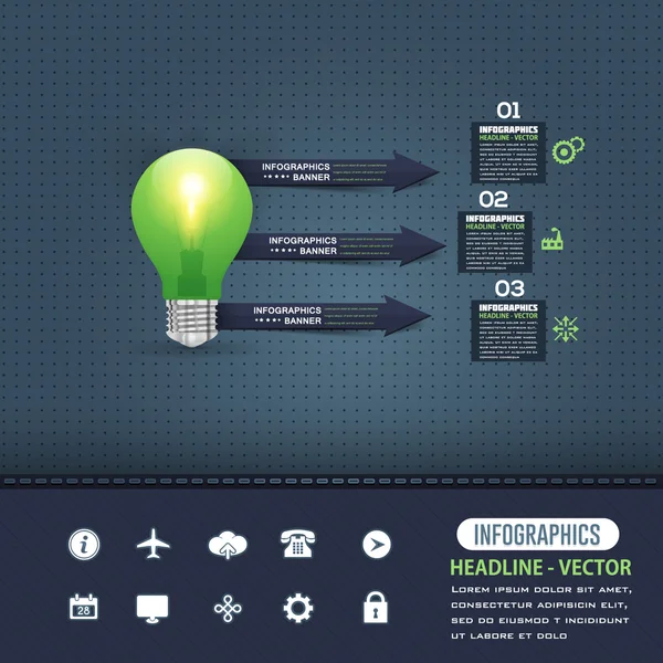 Thème de l'ampoule, Modèle d'infographie, Flèches colorées — Image vectorielle