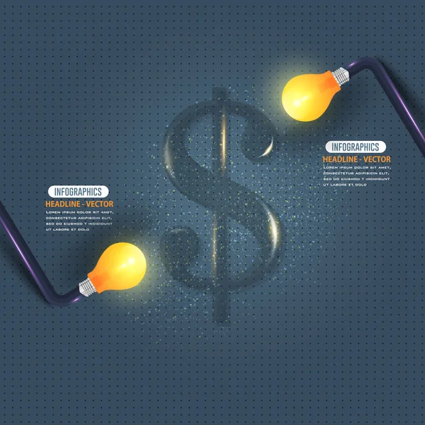 Dollar Konzept Geschäftsidee, Glühbirnen Illustration — Stockvektor