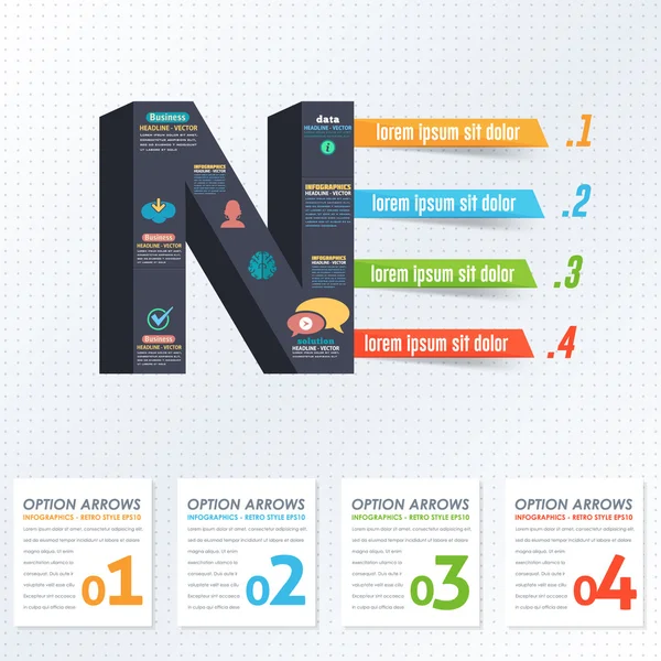 3D-stijl letter N platte infographics ontwerp en web elementen. Business, marketing concept vector template — Stockvector