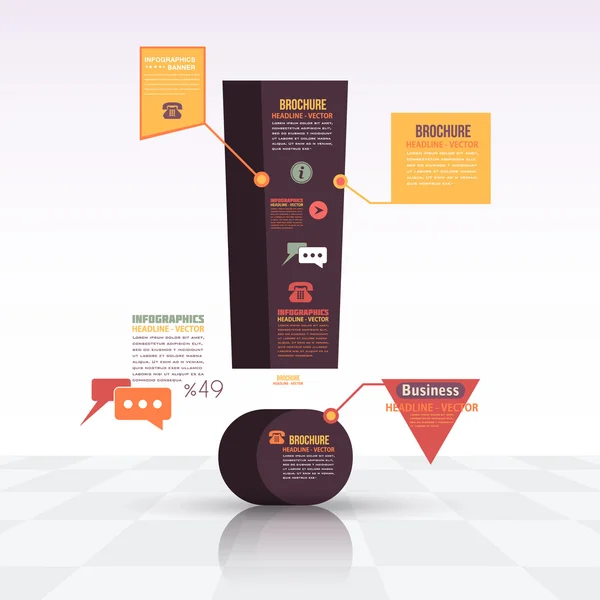 Marca de exclamación de estilo 3d, diseño de infografías planas y elementos web. Negocio, Concepto de Marketing Plantilla de Vector — Vector de stock