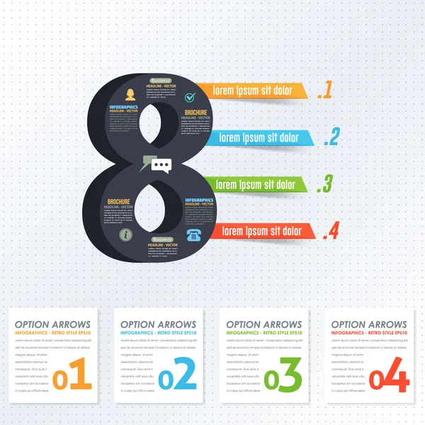 3D-stijl nummer 8, plat infographics-ontwerp en webelementen. Business, marketing concept vector template — Stockvector