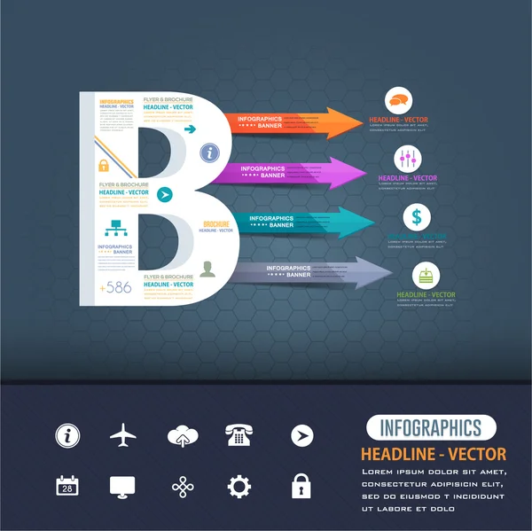 3D-stijl letter B platte infographics ontwerp en web elementen. Business, marketing concept vector template — Stockvector