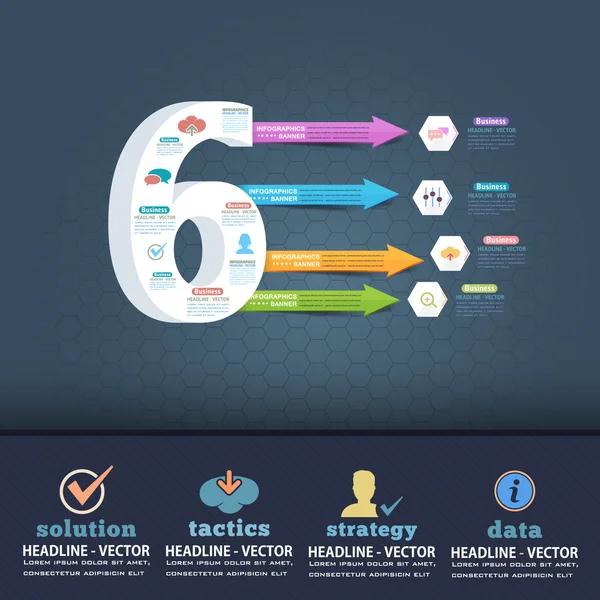 3D Style hatodik szám, Flat infographics design és web elemek. Üzleti, marketing koncepció Vektorsablon — Stock Vector