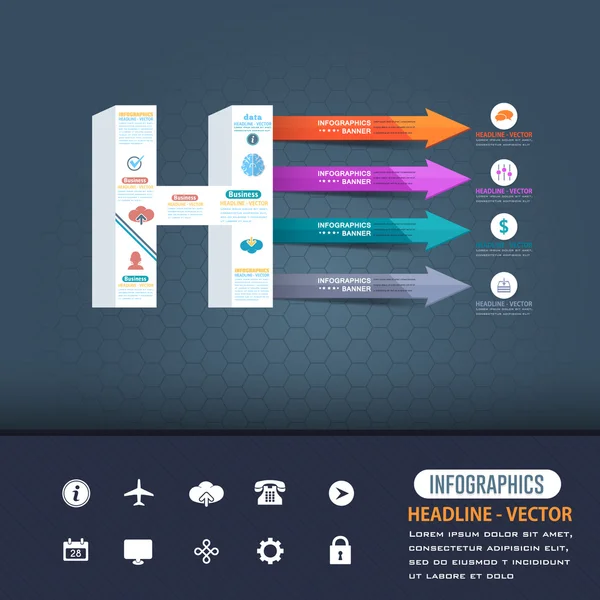 3D stílusú levél H Flat infographics design és web elemek. Üzleti, marketing koncepció Vektorsablon — Stock Vector