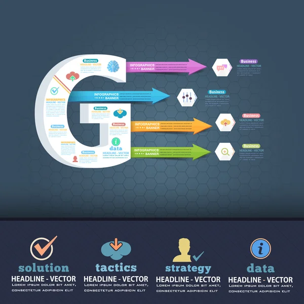 3D-Stil Buchstabe g flache Infografik Design und Web-Elemente. Geschäft, Marketing Konzept Vektor-Vorlage — Stockvektor