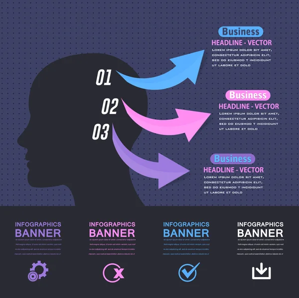Düz Stil İnsan Kafası İş Kavramı Vektör Infographics Şablonu — Stok Vektör