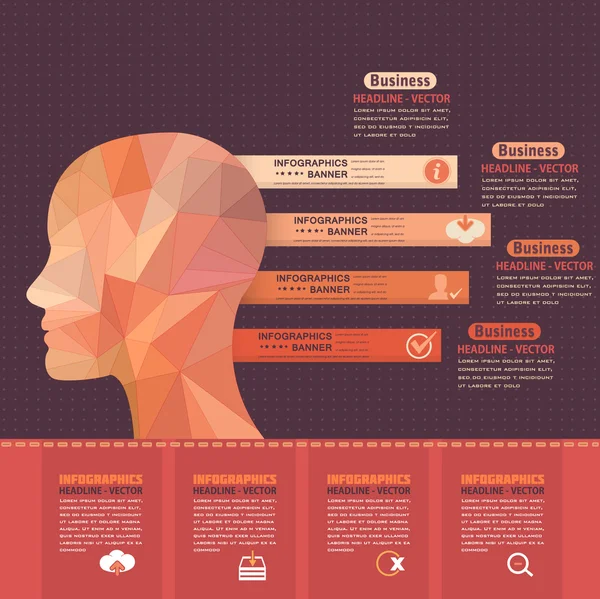 Gráficos planos Cabeça humana, conceito de negócio Design de infográficos vetoriais —  Vetores de Stock