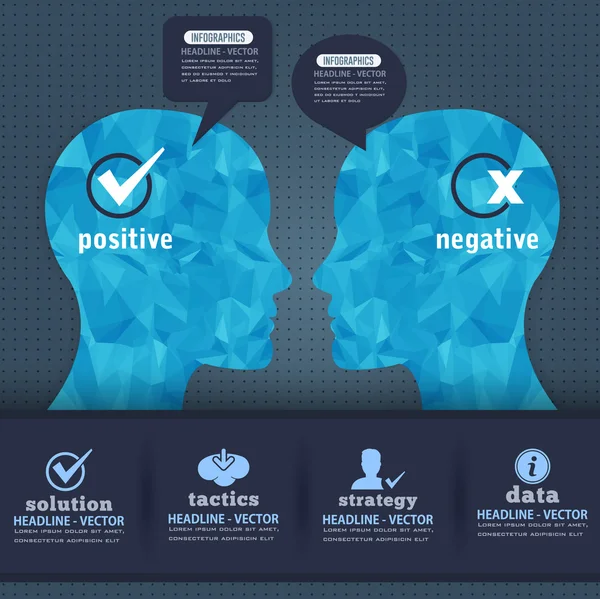 Pozitif ve Negatif Düşünme Çokgen İnsan Kafası Infographics Elemanları — Stok Vektör