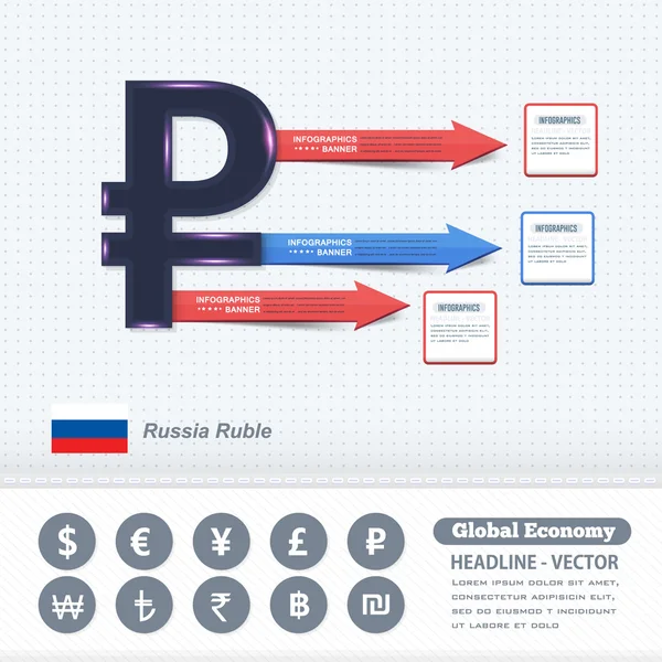 Russia Ruble Symbol, Business Infographics Design, Colorful Arrows — Stock Vector