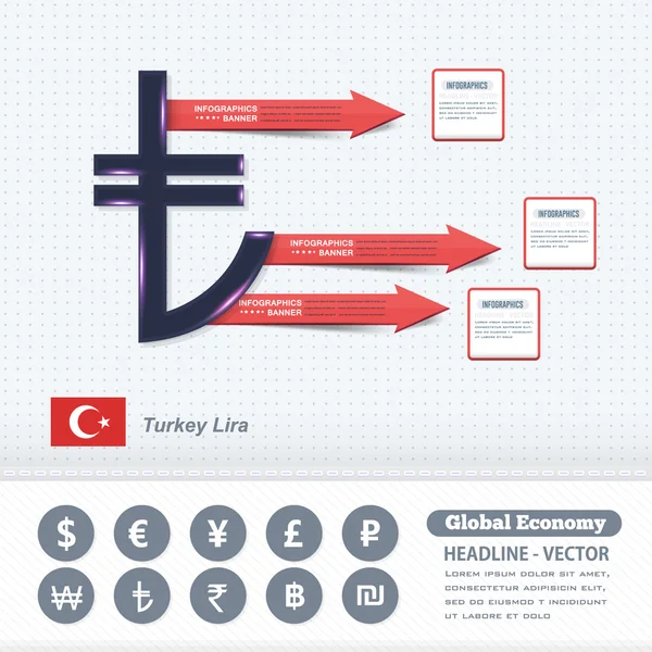 Turkey Lira Symbol, Business Infographics Design, Colorful Arrows — Stock Vector