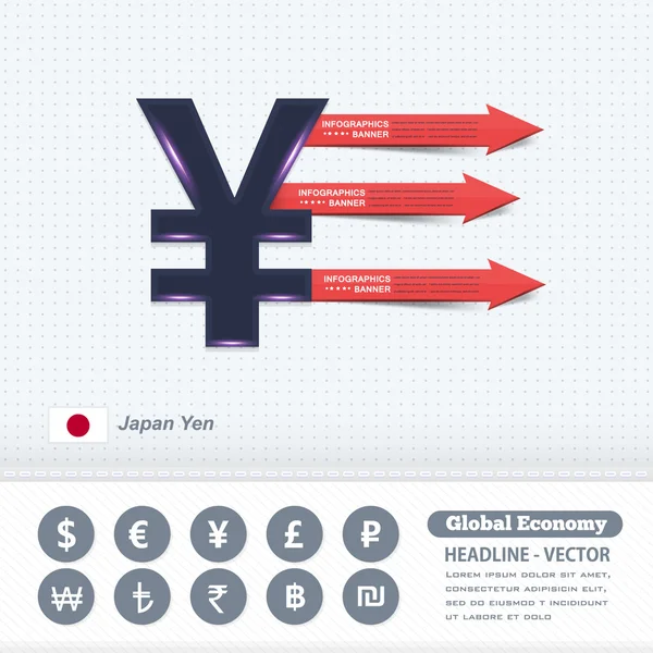 Japonský symbol jenu, firemní informační šipky design — Stockový vektor