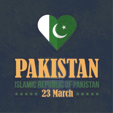 Retro Style Pakistan Ulusal Günü 23 Mart Kutlama Kartı, Web Banner, Arka Plan, Rozetler Vektör Tasarım