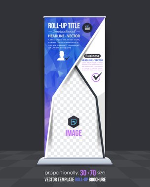 Menekşe Renkler Düşük Poli Stil Roll-Up Tasarım, Vektör Dikey Afiş