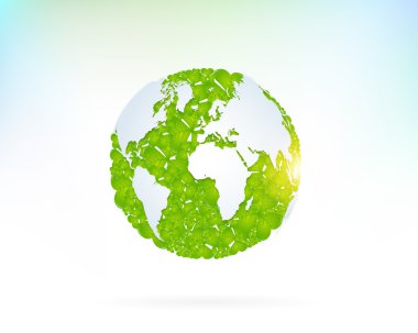 Bahar konsept dünya harita sembol vektör tasarımı yeşil okyanus çiçek şekil