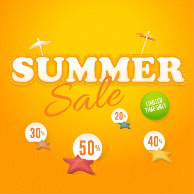 Yaz satış konsepti plaj illüstrasyon, Web reklam tasarımı. Turuncu renk arka plan